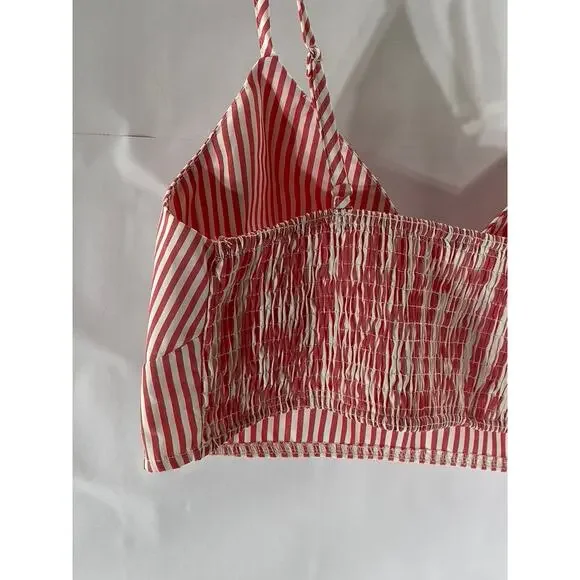 UNBRANDED Women’s Pink-White Striped Spaghetti Strap Cropped Top SZ S - Picture 5 of 6